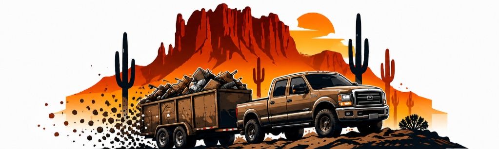 Out of Sight Hauling truck and loaded trailer in the Arizona desert